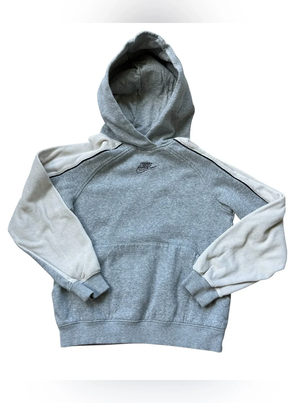 Nike Sportswear Club Fleece Hoodie Gray Cream Colorblock Pullover Youth Medium
